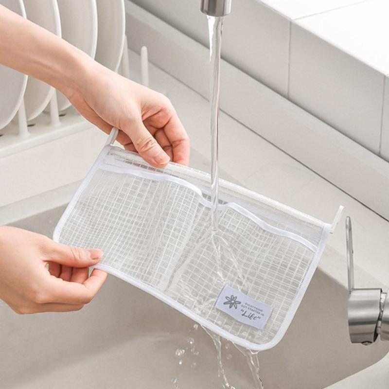Refrigerator Storage Net Bag Double Compartment Hanging Mesh Organizer for Sauce Packets Spices Kitchen Pantry Organization