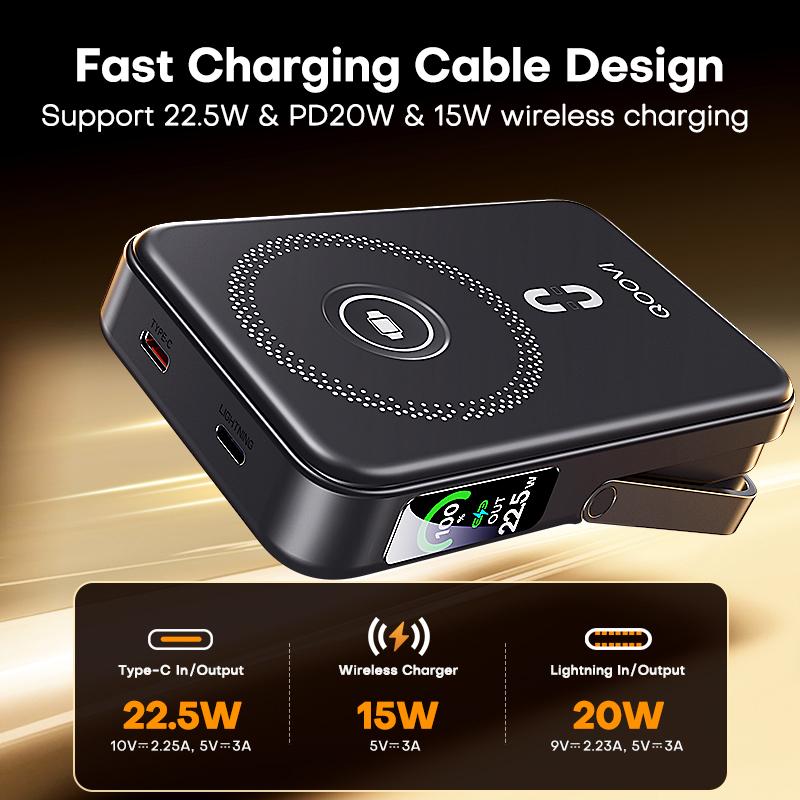 QOOVI Qi2 10000mAh Wireless Power Bank PD20W Fast Charging External Battery Portable Charger For iPhone Samsung iWatch Airpod