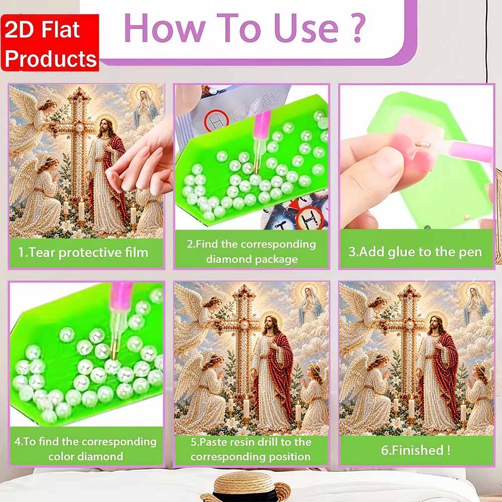 Pearl Painting 5D DIY Decorative Painting. Jesus Christ Cross and Angels. Cute Birthday Gift. Handmade Art Painting