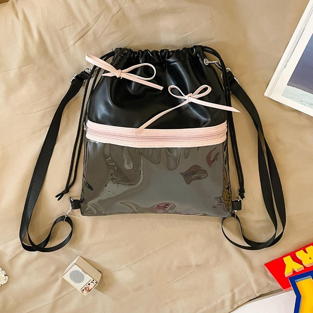 

Прозрачный карманный рюкзак на шнурке, ПУ плечевая сумка, простой итабаг, женский чёрный