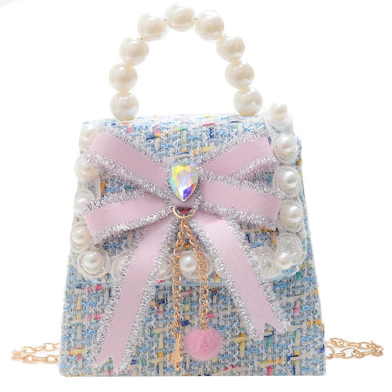 

Cute Mini Princess Handheld Tote Bag With Bowknot Design For Young Girls синій