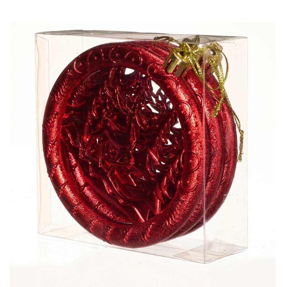 3Pcs 10CM Christmas Pendant Round Pancake Shaped Red Xmas Decorative Ornaments Deer Christmas Tree Christmas Spheres