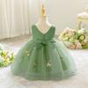 Avocado Green Applique Flower Girl Dress with Puffy Skirt