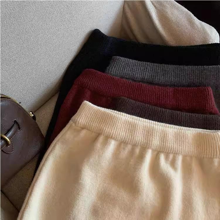Pure Desire Koreanischer dicker Strick-Midirock - Herbst/Winter Retro Elastischer hoher Bund, Petite A-Linie Bodycon für Damen