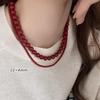 S925 Sterling Silver Encore Red Simulated Pearl Necklace for Women - Festive Autumn/Winter Sweater Chain