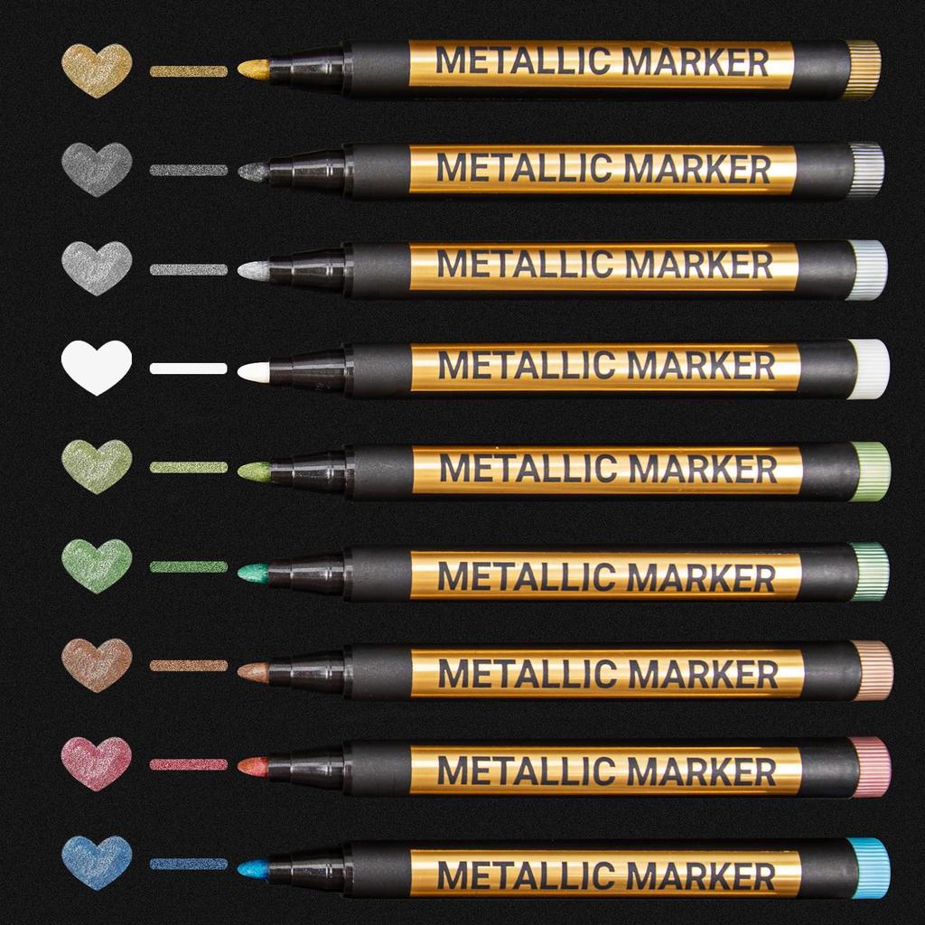 AKARUED Metallic Marker Perfect for DIY Surprise Writing Coloring Sign Diary Gift New and Perfect for Pens, Water-Based, 10-Color Set, Boxes,