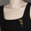 Vintage Reptile-shaped Brooch Exquisite Faux Crystal Pin Animal Shape Men Clothes Badge