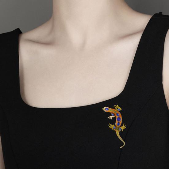 Vintage Reptile-shaped Brooch Exquisite Faux Crystal Pin Animal Shape Men Clothes Badge