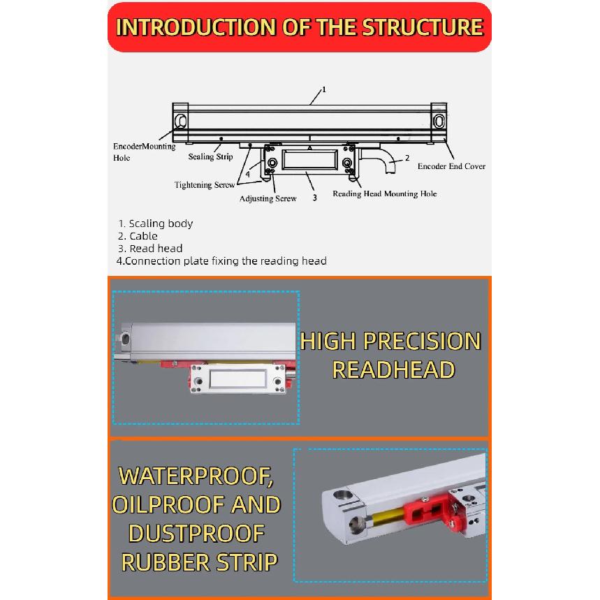 High Precision Milling Lathe Grinder DRO Linear Glass Scale 450mm-800mm TTL 5um 5VDC Grating Ruler Encoder Sensor Displacement