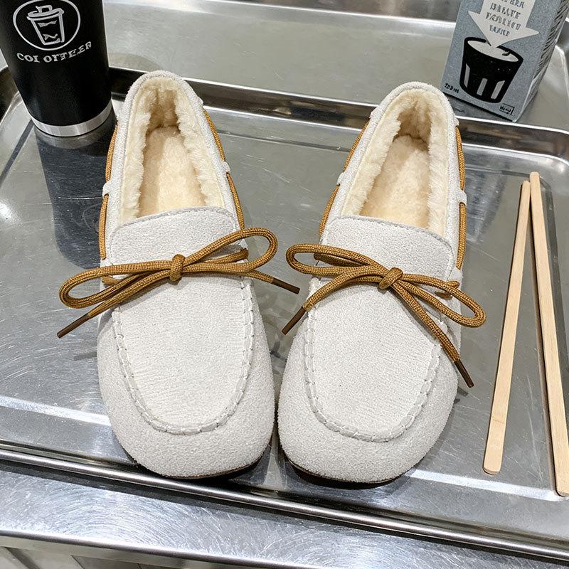 French Thick Heel Beanie Shoes Women's 2025 Winter New Velvet Warm Cotton Shoes Soft Sole Lazy Pregnant Women Mother Shoes