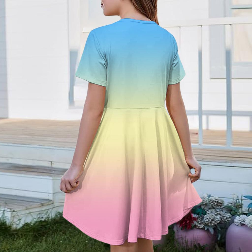 Girl Summer Dress Color & Print Short Sleeve Dress With Pocket Casual Dress Shorts Sleeve Party Dress Easter Day