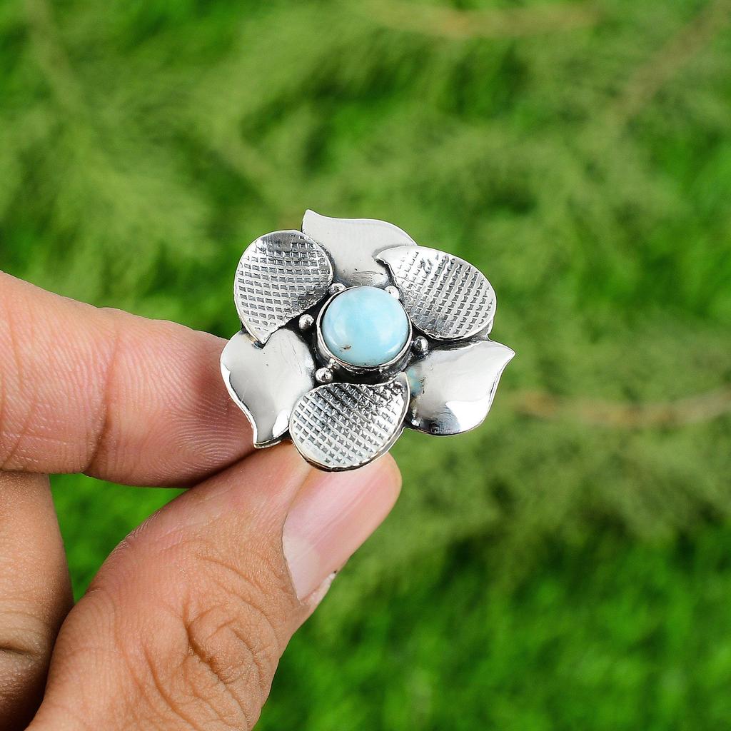 Memorial Day Sale Sterling Silver Natural Larimar Stackable Bezel Ring Size Yes
