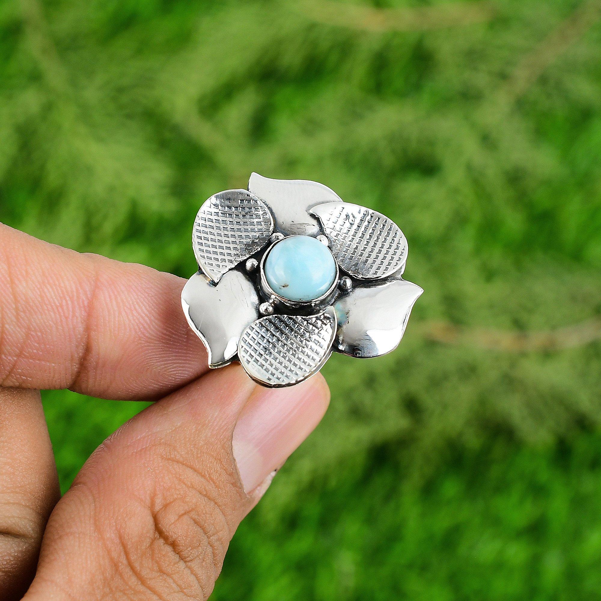 

Распродажа ко Дню памяти Стерлинговое серебро Натуральный ларимар Штабелируемое кольцо-безель Размер Да Adjustable