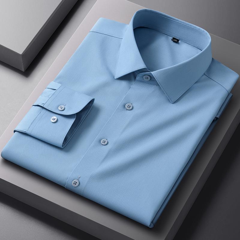 New Quality Men Shirt Bamboo Fiber Long Sleeve Anti-wrinkle Non-ironing Slim Fashion Casual Business Office White Blue Shirt 5XL