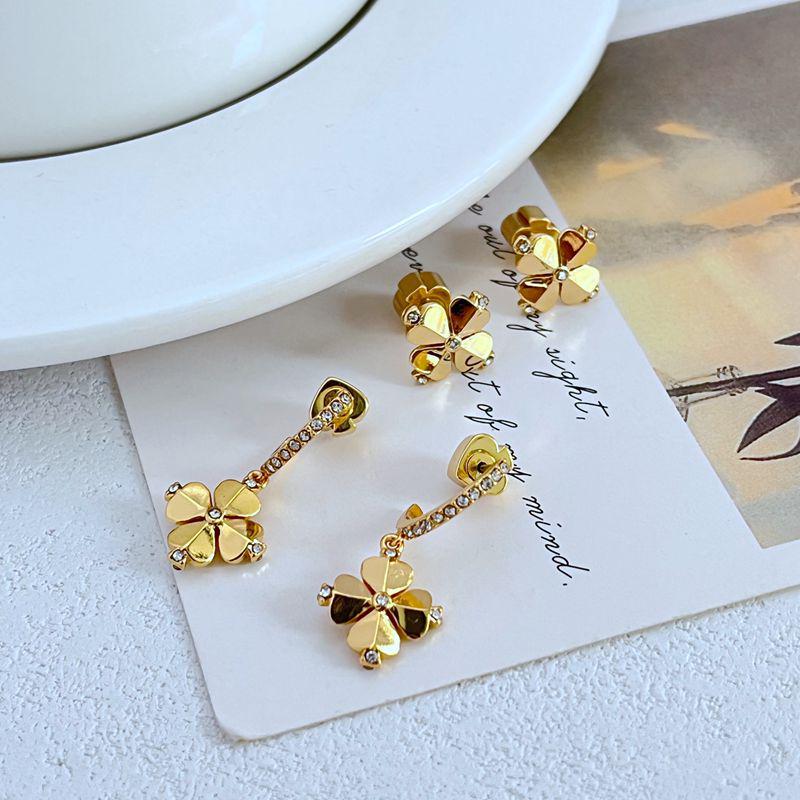 Minimalist Four-Leaf Clover Metal Stud Earrings
