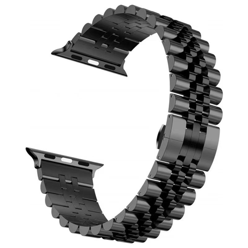 Apple Watch Stainless Steel Butterfly Clasp Strap - Unisex 5-Bead Metal Band.