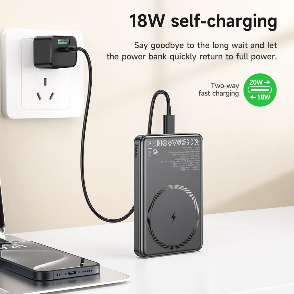 Hoco Q26A 10000mAh 15W Magnetic Wireless Power Bank with PD20W output Fast Charging, Compatible with MagSafe