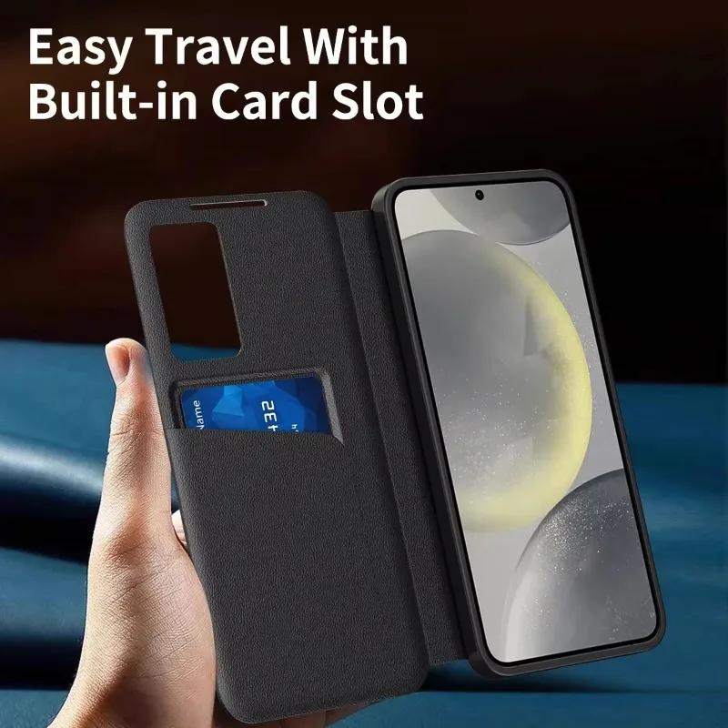 Custodia Portafoglio a Libro S-View in Pelle per Samsung Galaxy S25/S24/S23/S22 Ultra Plus S23 FE S25edge A56 A55 con Tasca per Carte Copertura Antiurto