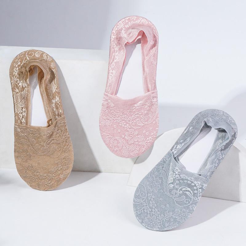 3 Paar Damen Söckchen Sommermode Neue Stil Spitze Blume Kurze Socken Rutschfeste Unsichtbare Socken
