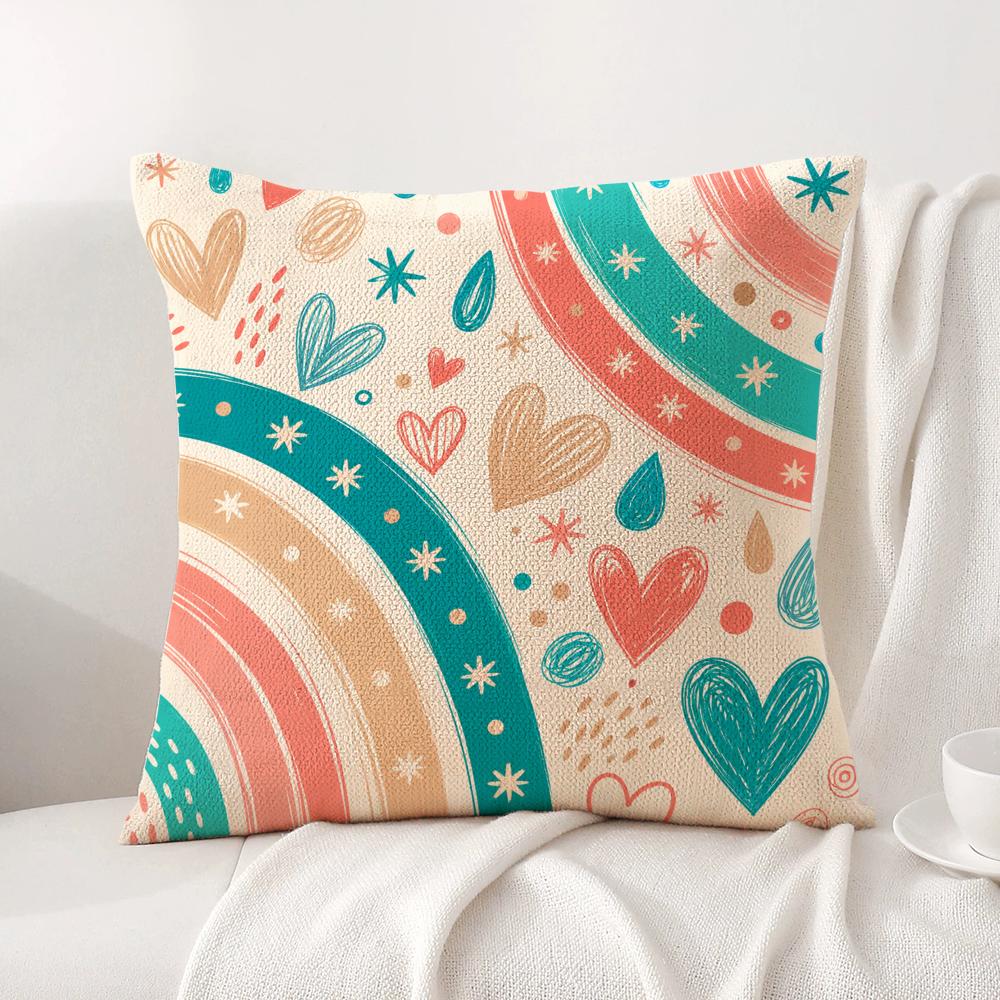 Love Rainbow Cushion Cover Linen Organic Fabric DoubleSided Printing Sofa Breathable Home Decor Gift Pillow Case
