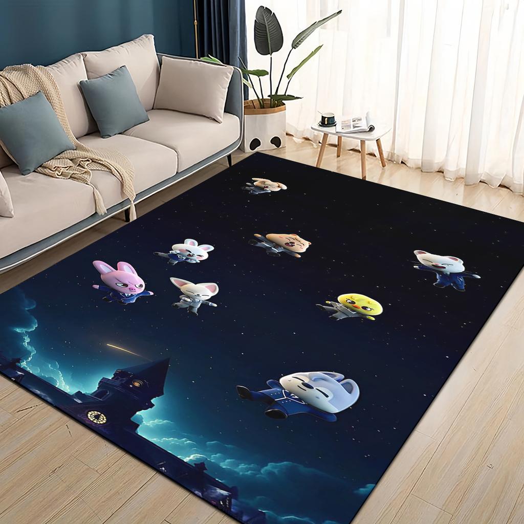 SKZ Kpop Stray Kids Star Cartoon 3D Carpet Rug for Living Room Bedroom Home Sofa Decoration,Kids Play Non-slip Floor Mat