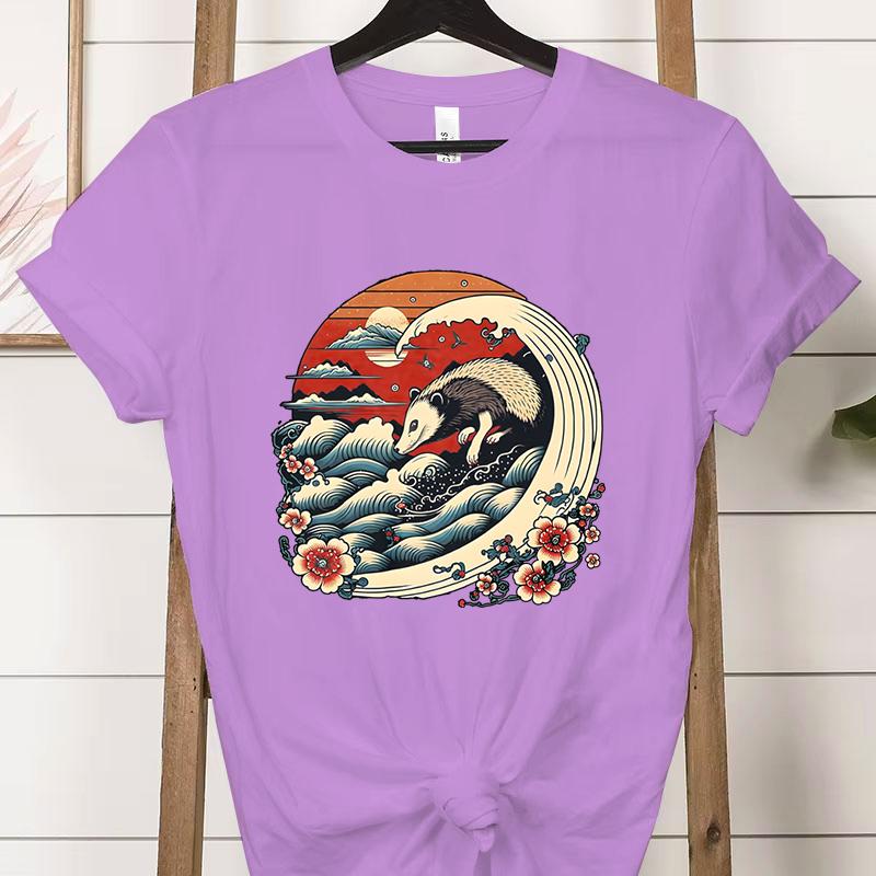 Vintage Opossum Wave Classic Tshirt Women Funny Possum Gift Retro Flower Wave Opossum Tshirt Female Cute Opossum Lover Tees