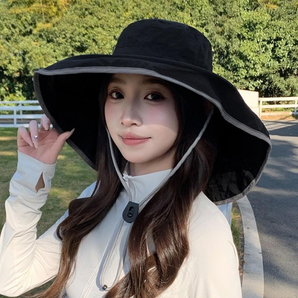 Fisherman Hat Solid Color Sunshade Shawl Cap Wide brim Polyester Neck Protection Hat Thin Lightweight Neck Cover Hiking Cap Men