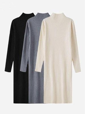 Robe pull ample à manches longues pour femme Automne/Hiver avec col semi-montant