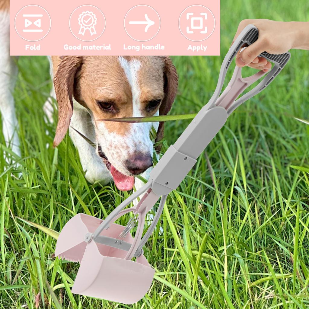 2 Pcs Dog Pooper Scooper Plastic Dog Poop Pick Up Tool with Long Handle Portable Foldable Efficient Dog Jaw Clamp Pet Supplies
