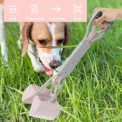 2 Pcs Dog Pooper Scooper Plastic Dog Poop Pick Up Tool with Long Handle Portable Foldable Efficient Dog Jaw Clamp Pet Supplies