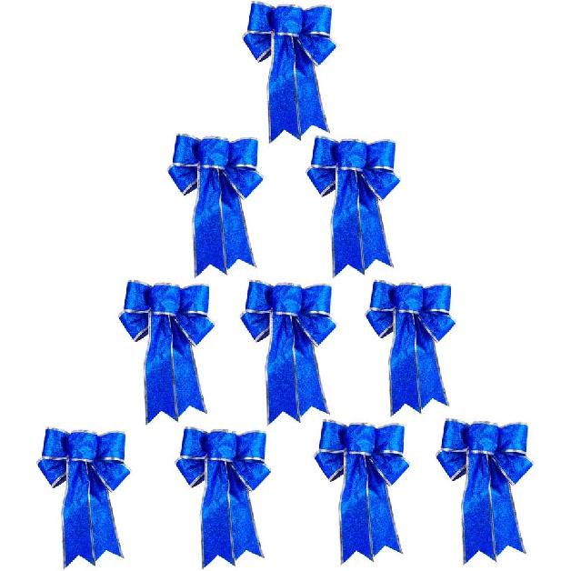 Meixinggu Polyester, Christmas Tree Ornament Decorations Big Bow-Knot 9.84'' 10 Pcs Set (Royal Blue)