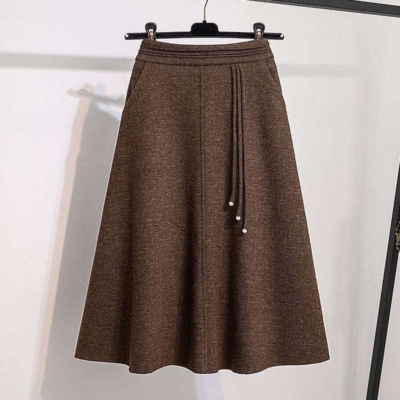 Women's High-Waist Pleated A-Line Midi Skirt - Thickened Autmn/Winter Style