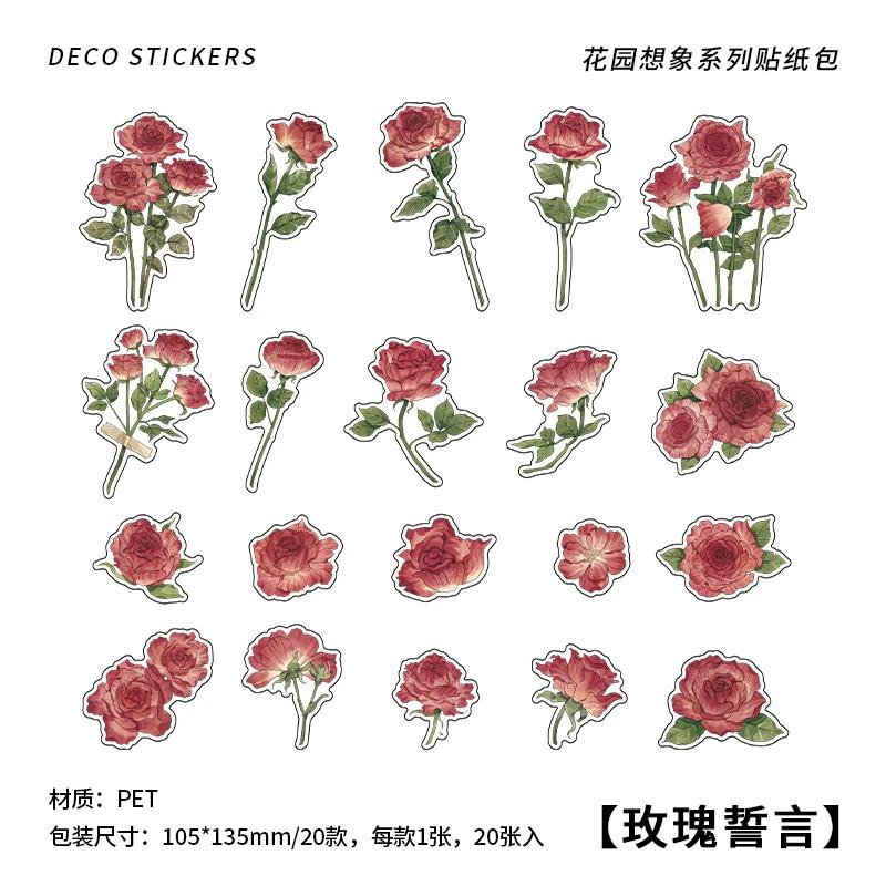 

Rose Garden Theme Stickers, 20 pieces per pack, pet stickers, collage, scrapbooking background decorations, DIY crafts