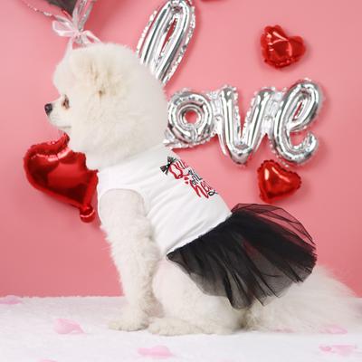 Haustierkleid mit rosa Tüllrock & Liebe-Elementen, Niedliches Welpen-Outfit, Modische Kleidung für kleine Hunde, Süße Haustiermode für den Valentinstag