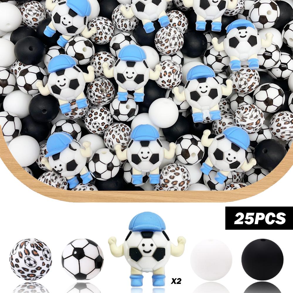 

25/39/60/72PCS football sports silicone bead set, perfect for DIY handmade crafts such as keychains, necklaces, bracelets, etc