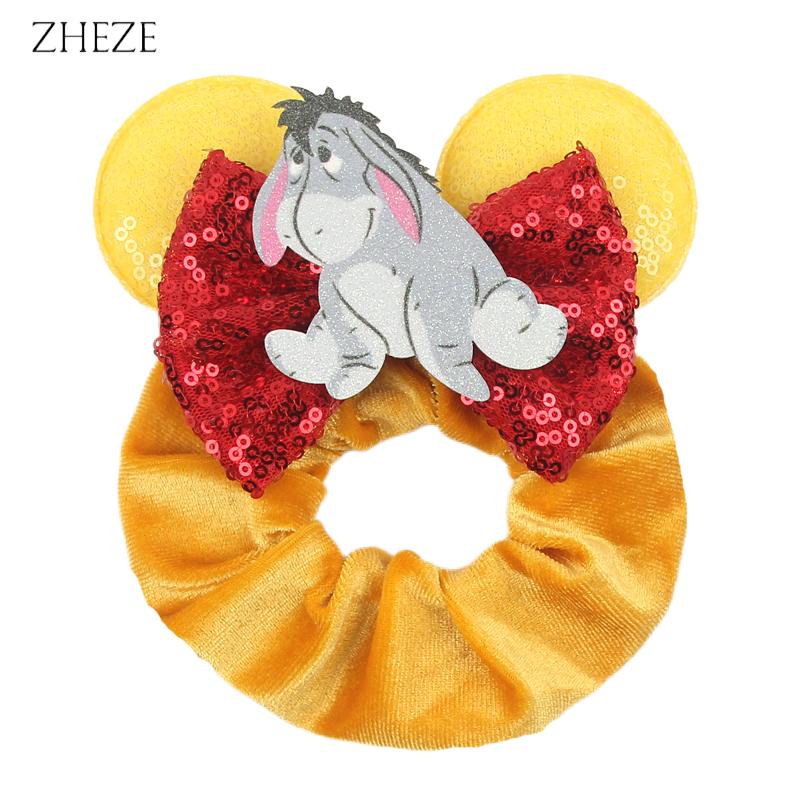 New Disney Mouse Ears Scrunchies Hairband Girl Ponytail Holder For Women Sequins Bows Headband  Women Trip DIY Accessories