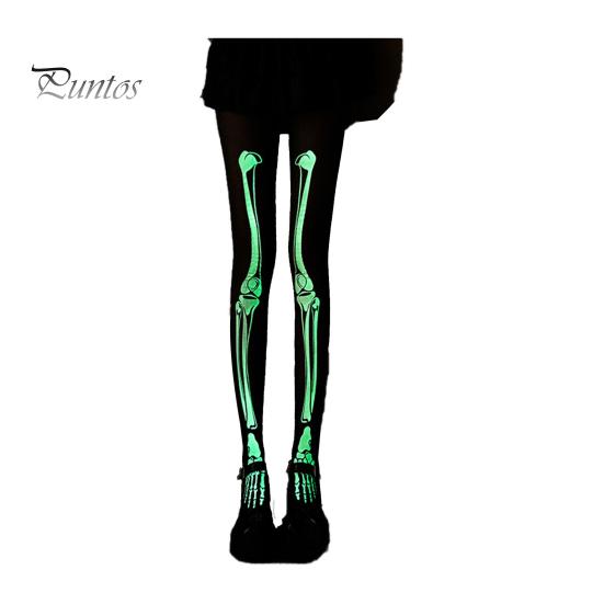 Halloween Skeleton Women Pantyhose Ghost Leg Print Contrast Color Glow at Night Luminous Thin Mesh Terrifying Anti-slip Cosplay Performance Skull
