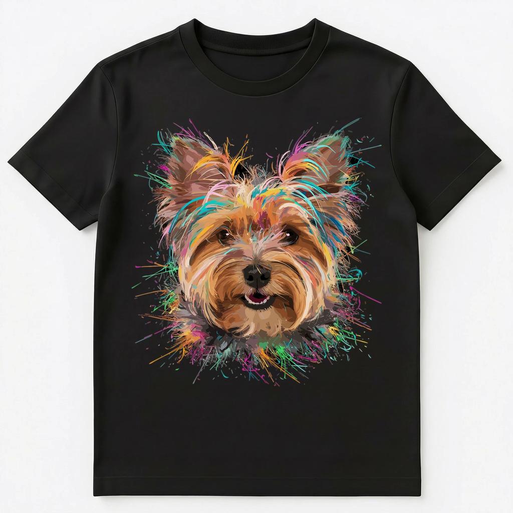 Colorful Paint Splash Cute Yorkshire Terrier Art Graphic Unisex T-Shirt