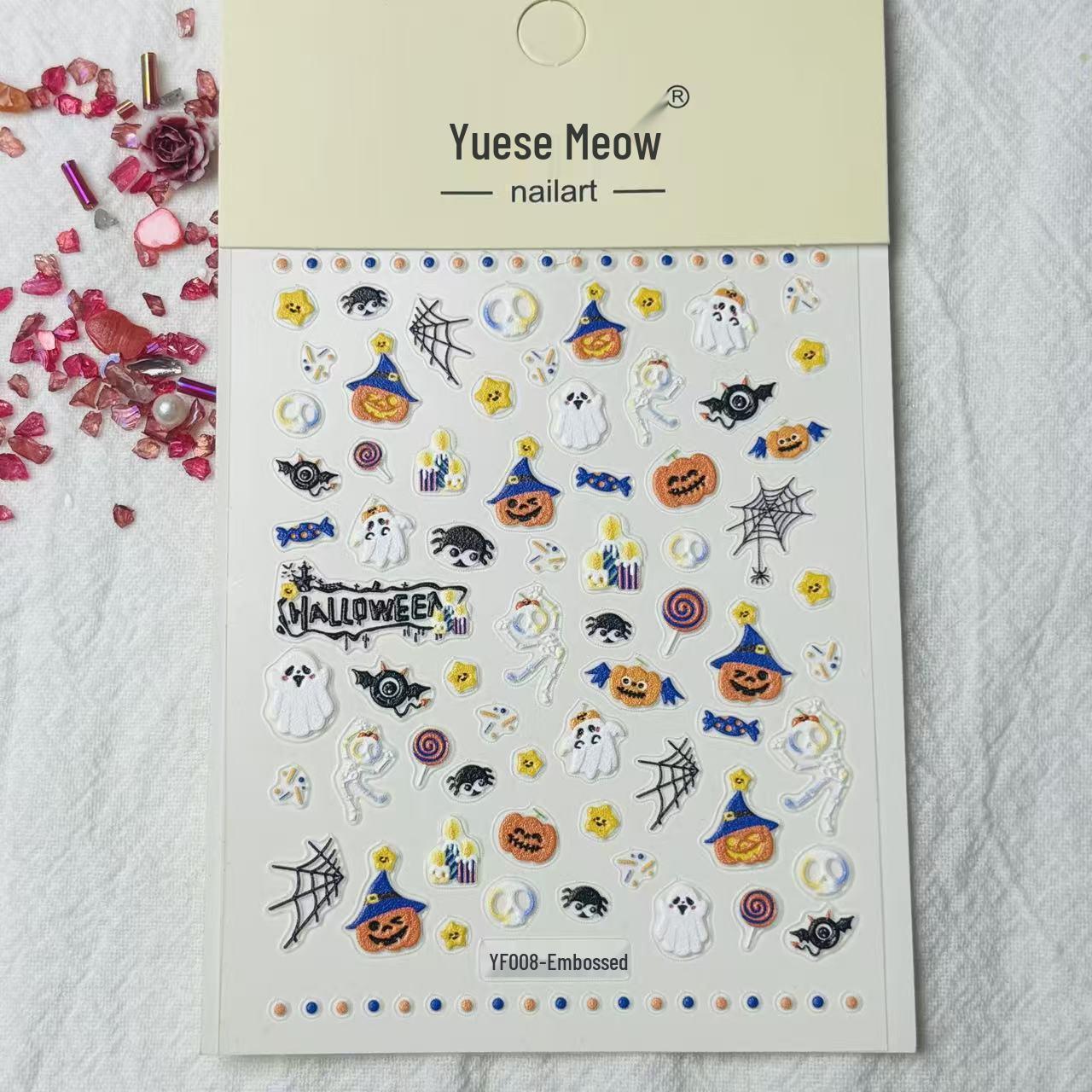 3D Halloween Cartoon Nail Stickers: Cute Pumpkin & Ghost Designs YF008