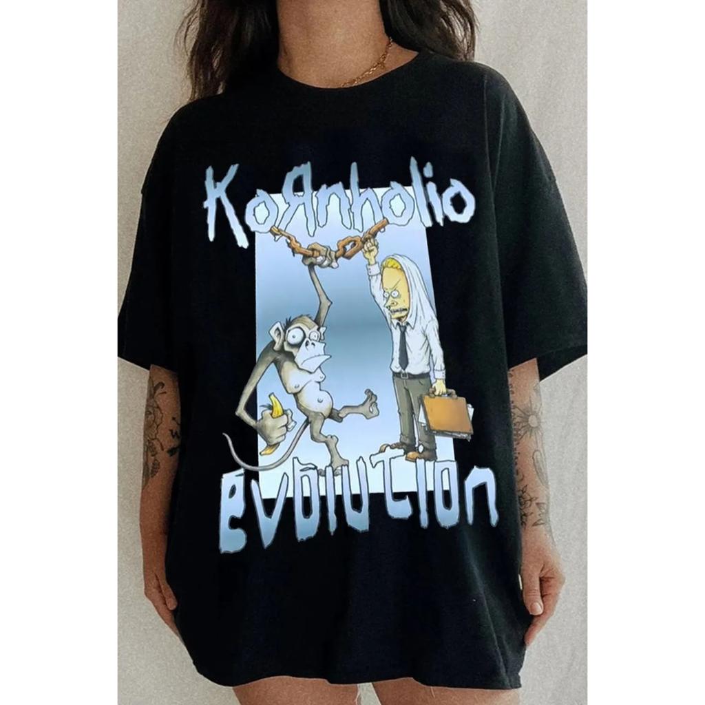 Korn Band T-Shirt Herren Damen Oversized Streetwear Y2k Retro Hip Hop Harajuku High Street Kurzarm Bequem Lässig Locker Damen Herren Kleidung