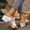 Damen Sandalen mit breiter Weite und Plateau, Peep-Toe Keilabsatz Pantoletten, Bequeme Sommer Hausschuhe für Damen