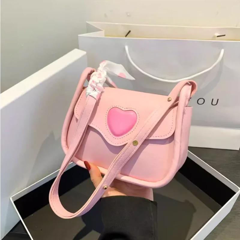 Cute Love Heart Women's Small Square Shoulder Bags Fashi Female Messenger Bag Simple Ladies Crossbody Purse Handbag with Scarf