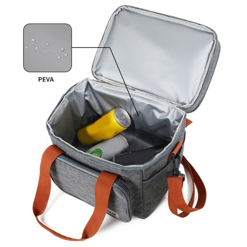 Expandable Double Deck Lunch Box Thermal Leak Proof Food Bag with Oversized Cup Pocket and Adjustable Strap