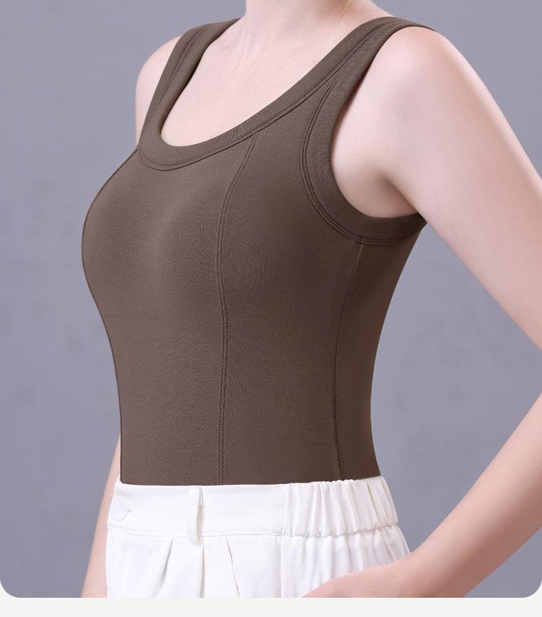 Women's Fleece-Lined Sleeveless Vest with Chest Pads - Seamless Slimming Base Layer for Autumn/Winter