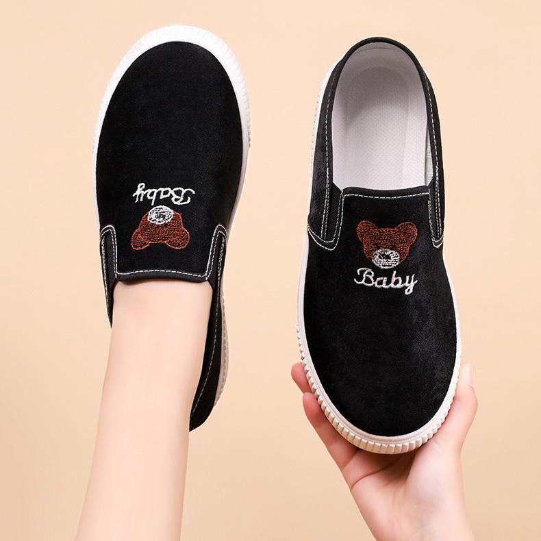 Damskie buty na wiosnę, buty na deskę, casualowe buty na płaskiej podeszwie, pojedyncze buty z motywem misia, jesienne buty z płótna, rozmiary 36-40