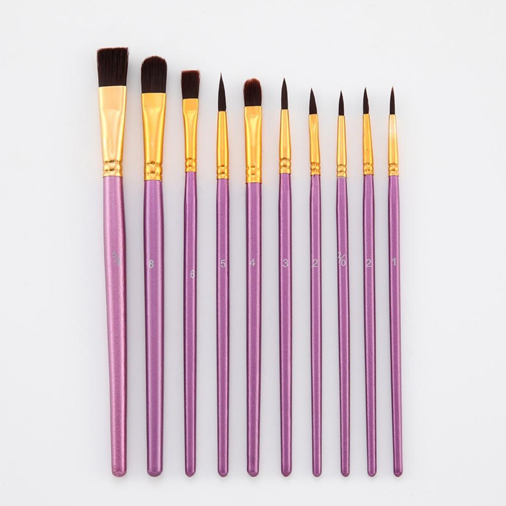 10 Nylon Brush Sets, Wooden Poles, Watercolor Paint, Oil Painting Brushes, Student Art Painting Brushes