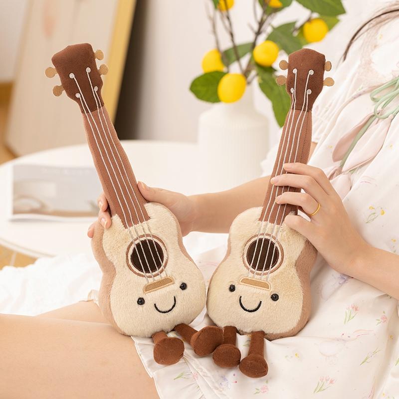 Cute Amuseables Ukulele Plush Toy Kawaii Stuffed Ukulele Doll With Smiling Face Lovely Plushies Soft Musical Instrument