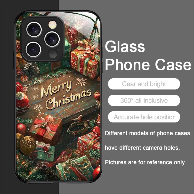 Tempered Glass Phone Case for IPhone 16 Pro Max 15 14 13 12 Mini 11 Pro XS XR 7 8 Plus Cover Merry Christmas Tree New Year Gifts
