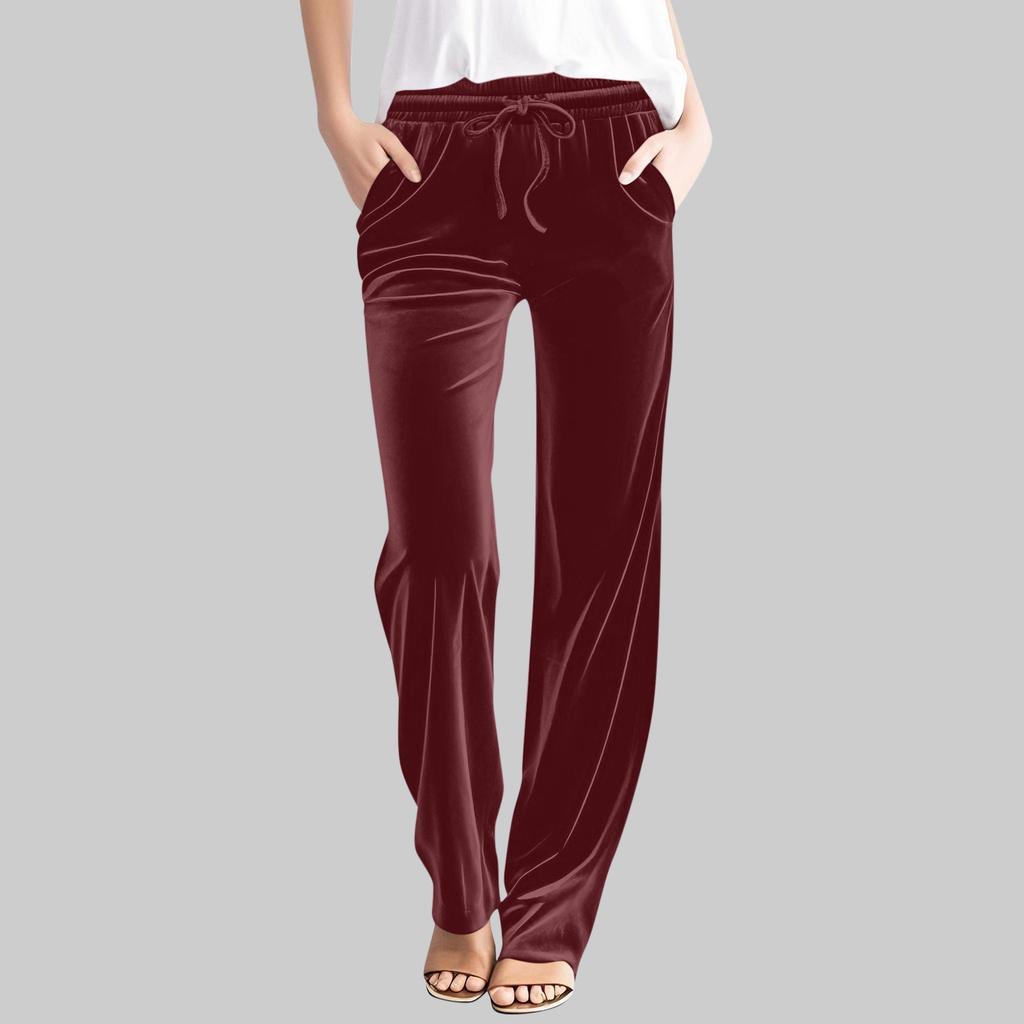 Women's Casual Solid-Color Pants High-Waisted Drawstring Trousers
