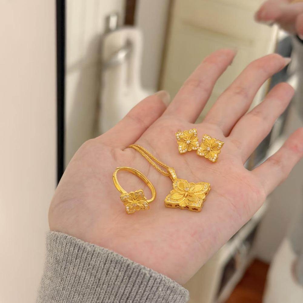Luxury Women Jewelry Set Italian Bucher Brushed Clover Necklace Diamond Star Earrings Flower Ring